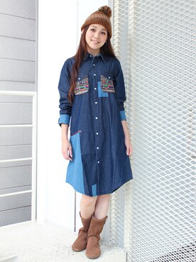 「チャイハネ（チャイハネ）のアイテム（シャツワンピース）」を使った、チャイハネSTAFF  amiさん（レディース・157cm）の秋コーディネート