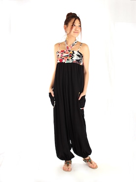 「アイテム（サロペット/オーバーオール）」を使った、チャイハネSTAFF  amiさん（レディース・164cm）の夏コーディネート