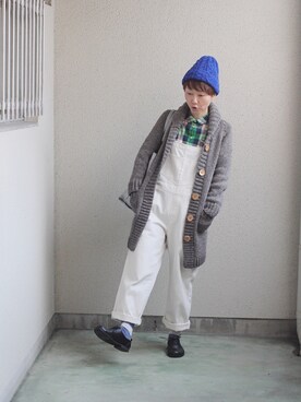 「総柄トップス」｜「アイテム（サロペット/オーバーオール）」を使った、うちこさん（レディース・157cm）の春コーディネート