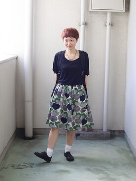 「プリントスカート」｜うちこさん（レディース・157cm・30代）の秋コーディネート