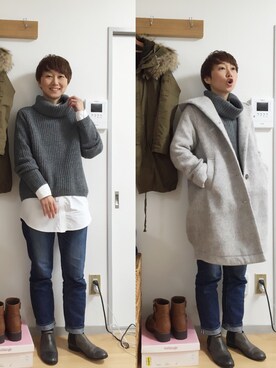 「フード」｜うちこさん（レディース・157cm）の冬コーディネート