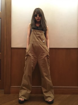 「jouetie（ジュエティ）のアイテム（サロペット/オーバーオール）」を使った、吉木千沙都さん（レディース・158cm）の夏コーディネート