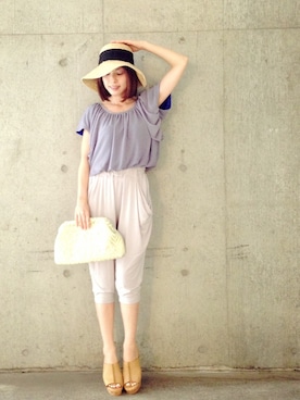 「ウェッジソール」｜「アイテム（つなぎ/オールインワン）」を使った、YUUKIさん（レディース・152cm）の夏コーディネート