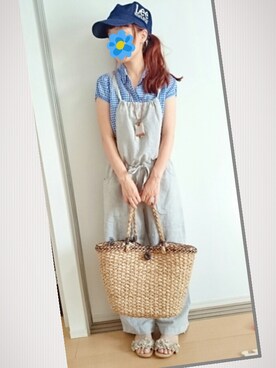 「PUAL CE CIN（ピュアルセシン）のアイテム（サロペット/オーバーオール）」を使った、ガー子さん（レディース・152cm）の夏コーディネート