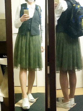 「H&M（エイチ・アンド・エム）のアイテム（アクセサリー、ホワイト系）」を使った、demiさん（レディース・161cm）の春コーディネート