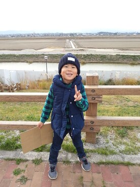 「GU（ジーユー）のアイテム（ニットキャップ/ビーニー、ブルー系）」を使った、MISAさん（レディース・163cm）の秋コーディネート