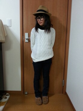 「GU（ジーユー）のアイテム（ハット、ブラウン系）」を使った、MISAさん（レディース・163cm）の秋コーディネート