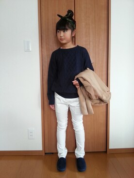 「Right-on（ライトオン）のアイテム（ニット/セーター、ブルー系）」を使った、MISAさん（レディース・163cm）の冬コーディネート