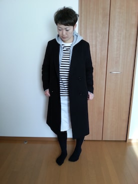 「アウターのアイテム（チェスターコート、ブラック系）」を使った、MISAさん（レディース・163cm）の冬コーディネート