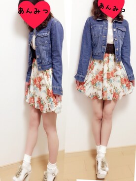 「春ワンピ」｜「アイテム（デニムジャケット）」を使った、あんみつさん（メンズ・154cm）の春コーディネート