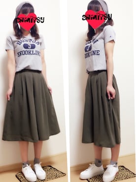 「コラボTシャツ」｜「アイテム（その他）」を使った、あんみつさん（レディース・154cm）の春コーディネート