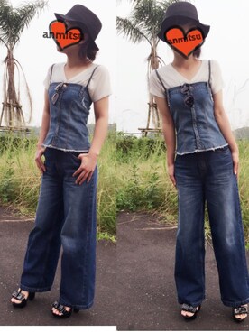 「アイテム（チューブトップ、ブルー系）」を使った、あんみつさん（レディース・154cm）の夏コーディネート