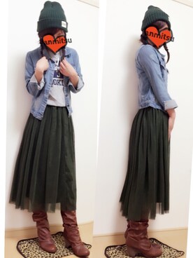 「GRL（グレイル）のアイテム（デニムジャケット）」を使った、あんみつさん（レディース・154cm）の秋コーディネート