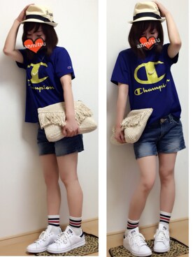 「ポカリコーデバトン」｜「アイテム（帽子）」を使った、あんみつさん（レディース・154cm）の夏コーディネート
