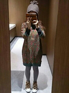 「ワンピース×スニーカー」｜「アイテム（チュニック）」を使った、Rieさん（レディース・148cm）の秋コーディネート
