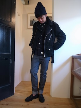 「GDC（ジーディーシー）のアイテム（ライダースジャケット）」を使った、GDCTOKYO -iwamaru-さん（メンズ・170cm）の秋コーディネート