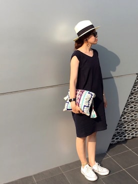 「ワンピース×スニーカー」｜「アイテム（財布/小物）」を使った、SaKiY☺︎さん（レディース・160cm）の夏コーディネート