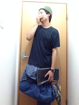 「ニットキャップ」｜「アイテム（サロペット/オーバーオール）」を使った、takuさん（メンズ・180cm）の夏コーディネート