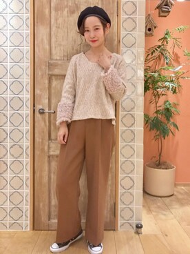 「flower」｜「アイテム（ハンチング/ベレー帽）」を使った、flowerさん（レディース・157cm）の秋コーディネート