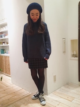 「flower」｜「アイテム（ハンチング/ベレー帽）」を使った、flowerさん（レディース・155cm）の秋コーディネート