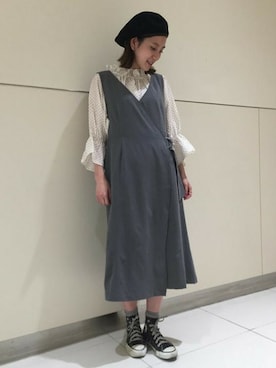 「flower」｜「アイテム（ハンチング/ベレー帽）」を使った、flowerさん（レディース・155cm）の秋コーディネート
