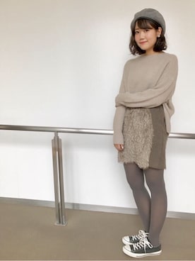 「シャギー」｜「アイテム（ハンチング/ベレー帽）」を使った、flowerさん（レディース・163cm）の秋コーディネート