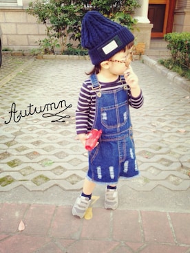 「OLD NAVY（オールドネイビー）のアイテム（レッグウェア）」を使った、* 𝚝𝚘𝚛𝚒𝚌𝚘𝚝*さん（キッズ・90cm）の秋コーディネート