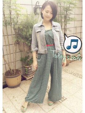 「アイテム（つなぎ/オールインワン、グリーン系）」を使った、Reneeさん（レディース・160cm）の夏コーディネート