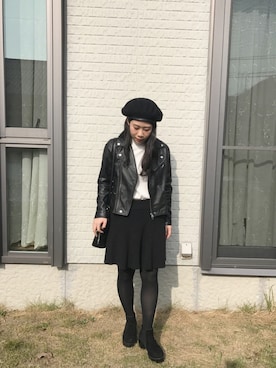 「IENA」｜「アイテム（ライダースジャケット）」を使った、erinaさん（レディース・153cm）の秋コーディネート