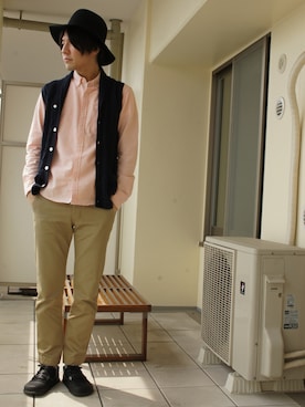 「アイテム（ベスト、ブルー系）」を使った、yuさん（メンズ・175cm）の春コーディネート