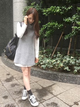 「COCO DEAL（ココディール）のアイテム（シャツワンピース）」を使った、梅本静香さん（レディース・165cm）の秋コーディネート