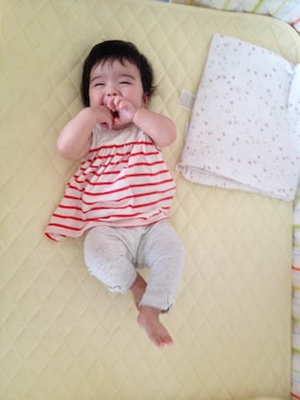 「アイテム（チュニック、レッド系）」を使った、waka☺︎さん（キッズ・70cm）の夏コーディネート