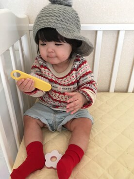 「9ヶ月」｜「アイテム（キャップ）」を使った、waka☺︎さん（キッズ・70cm）の冬コーディネート