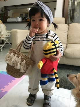 「ビルケン風サンダル」｜「アイテム（オールインワン・サロペット）」を使った、waka☺︎さん（キッズ・70cm）の春コーディネート