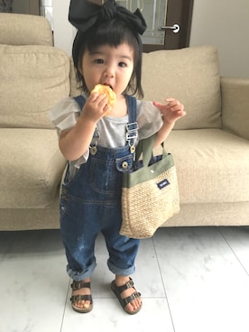 「ビルケン風サンダル」｜「アイテム（オールインワン・サロペット）」を使った、waka☺︎さん（キッズ・70cm）の夏コーディネート