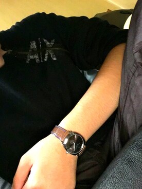 「ARMANI EXCHANGE（アルマーニエクスチェンジ）のアイテム（Tシャツ/カットソー、ブラック系）」を使った、きい🔑さん（メンズ・175cm）の秋コーディネート