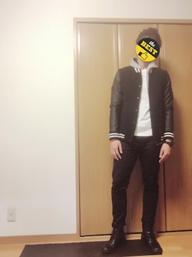 「HERE'S（HERE'S）のアイテム（スタジャン）」を使った、バンバンさん（メンズ・177cm）の秋コーディネート