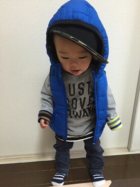 「9ヶ月」｜「アイテム（キャップ）」を使った、ryoさん（キッズ・70cm）の冬コーディネート