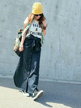 「Ungrid（アングリッド）のアイテム（Tシャツ/カットソー、ホワイト系）」を使った、 piko  さん（レディース・162cm）の春コーディネート