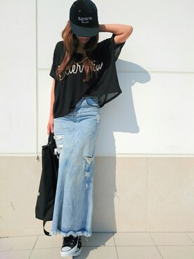 「HYSTERIC GLAMOUR（ヒステリックグラマー）のU．S．1975 pt リュック（バックパック/リュック、ブラック系）」を使った、 piko  さん（レディース・162cm）の春コーディネート