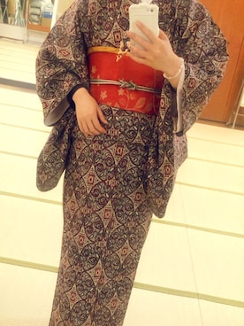 「アイテム（水着/着物・浴衣、レッド系）」を使った、moyashimizuさん（レディース・150cm）の冬コーディネート