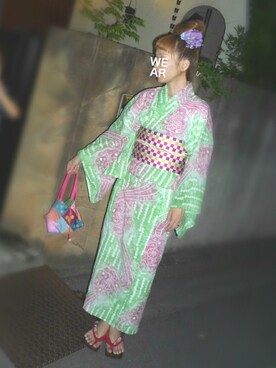 「アイテム（浴衣、グリーン系）」を使った、ohanaさん（レディース・161cm）の夏コーディネート