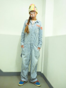 「ヒッコリー」｜「アイテム（つなぎ/オールインワン）」を使った、ohanaさん（レディース・161cm）の秋コーディネート