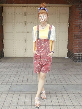 「One deux boo（ワンドゥーブー）のアイテム（オールインワン・サロペット）」を使った、ohanaさん（レディース・161cm）の夏コーディネート