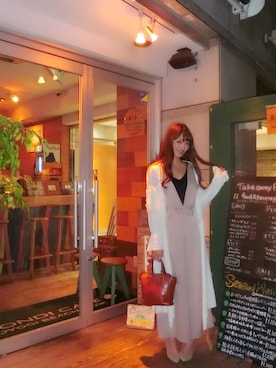 「カフェ」｜「アイテム（オールインワン・サロペット）」を使った、MASAEさん（レディース・168cm）の春コーディネート