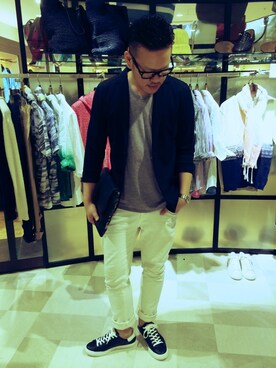 「MORGAN HOMME（モルガンオム）のアイテム（テーラードジャケット）」を使った、バータックさん（メンズ・177cm）の夏コーディネート