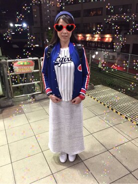 「Champion（チャンピオン）のアイテム（ナイロンジャケット）」を使った、沢尻エリ子さん（レディース・166cm）の春コーディネート