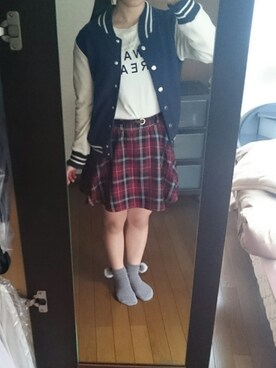 「Honeys（ハニーズ）のアイテム（スタジャン）」を使った、もあさん（レディース・153cm）の冬コーディネート