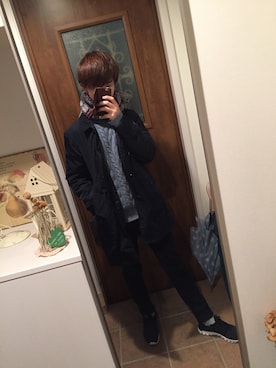 「アイテム（ステンカラーコート）」を使った、たっきーさん（メンズ・181cm・10代）の秋コーディネート