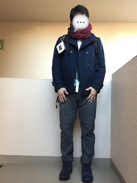 「グレンチェック」｜「アイテム（ピーコート）」を使った、Ren Saitoさん（メンズ・168cm）の冬コーディネート